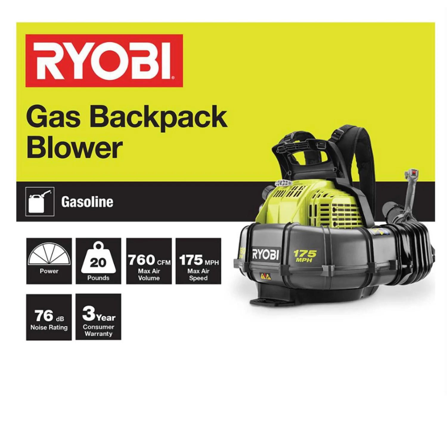 RYOBI 175 MPH 760 CFM 38cc Gas Backpack Leaf Blower - Image 5 RYOBI 175 MPH 760 CFM 38cc Gas Backpack Leaf Blower - Image 5