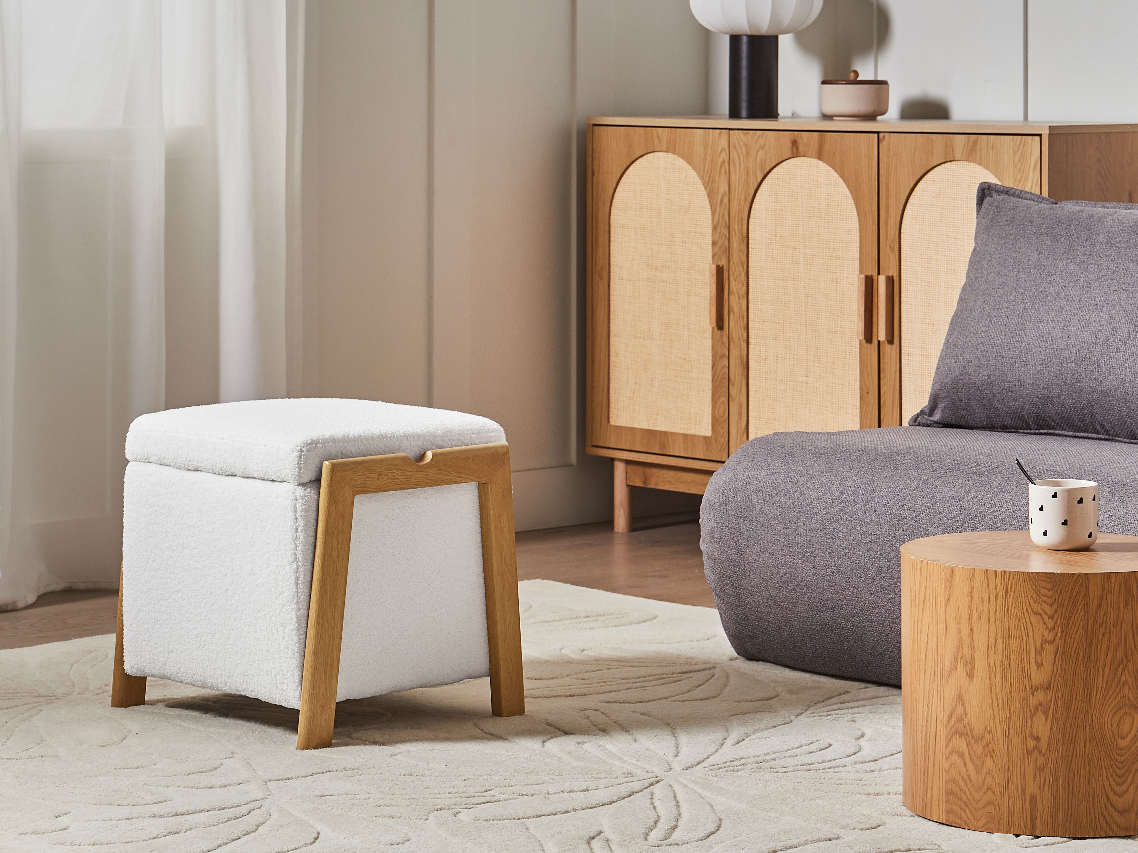 Storage Pouffe EDLAND Boucle 45 cm 43 cm White