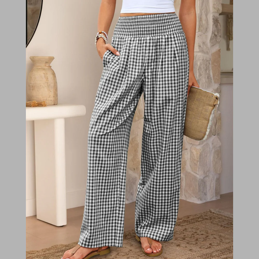 Gingham High Waist Wide Leg Pants - ZKZOOK