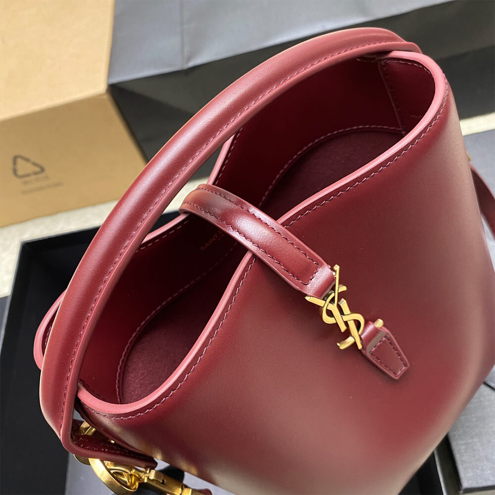YSL LE 37 Mini Bucket Bag in Shiny Burgundy Leather1:1High-quality replica