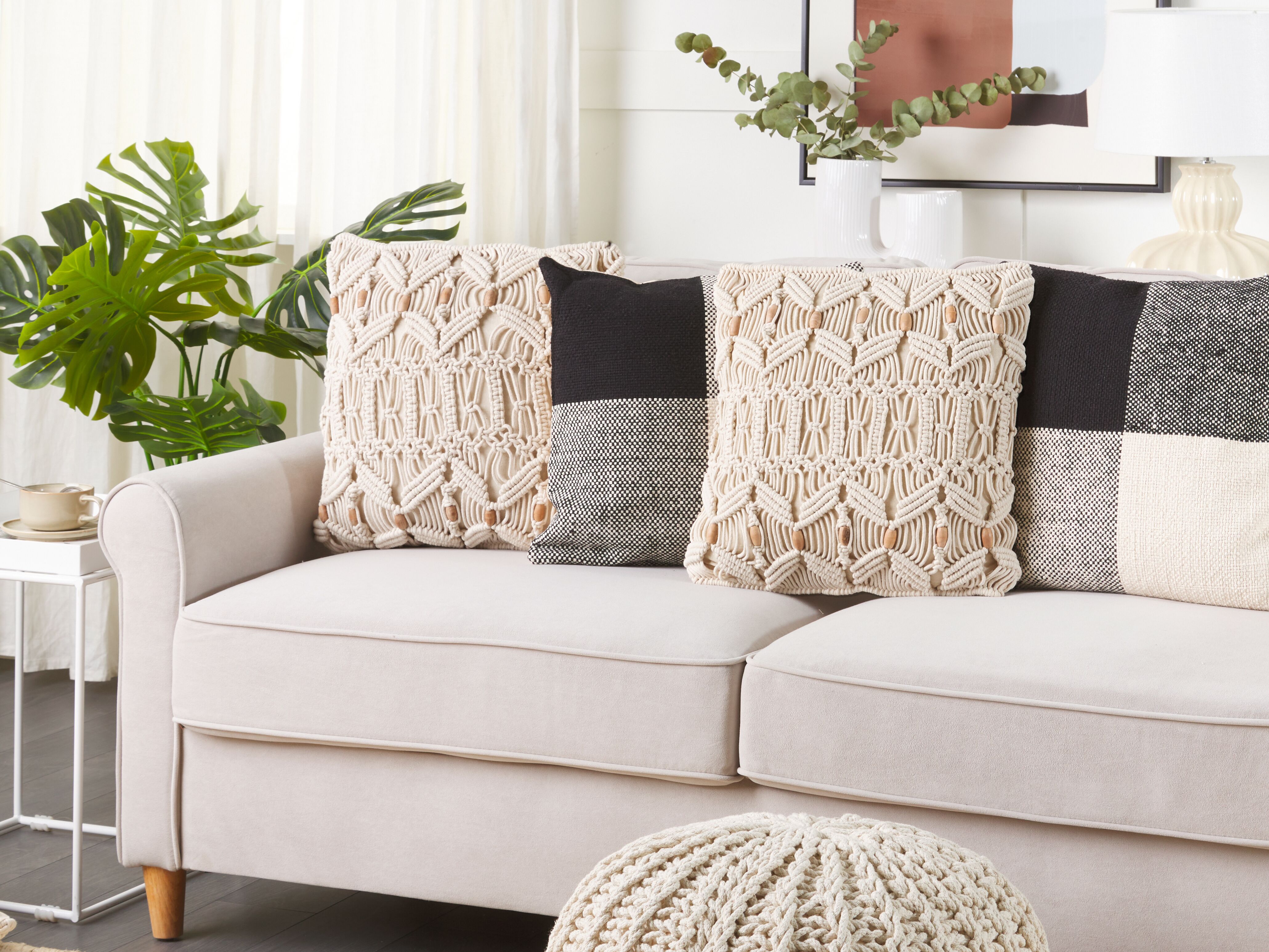 Set of 2 Decorative Cushions NICAEA Cotton 45 x 45 cm Beige Geometric Pattern