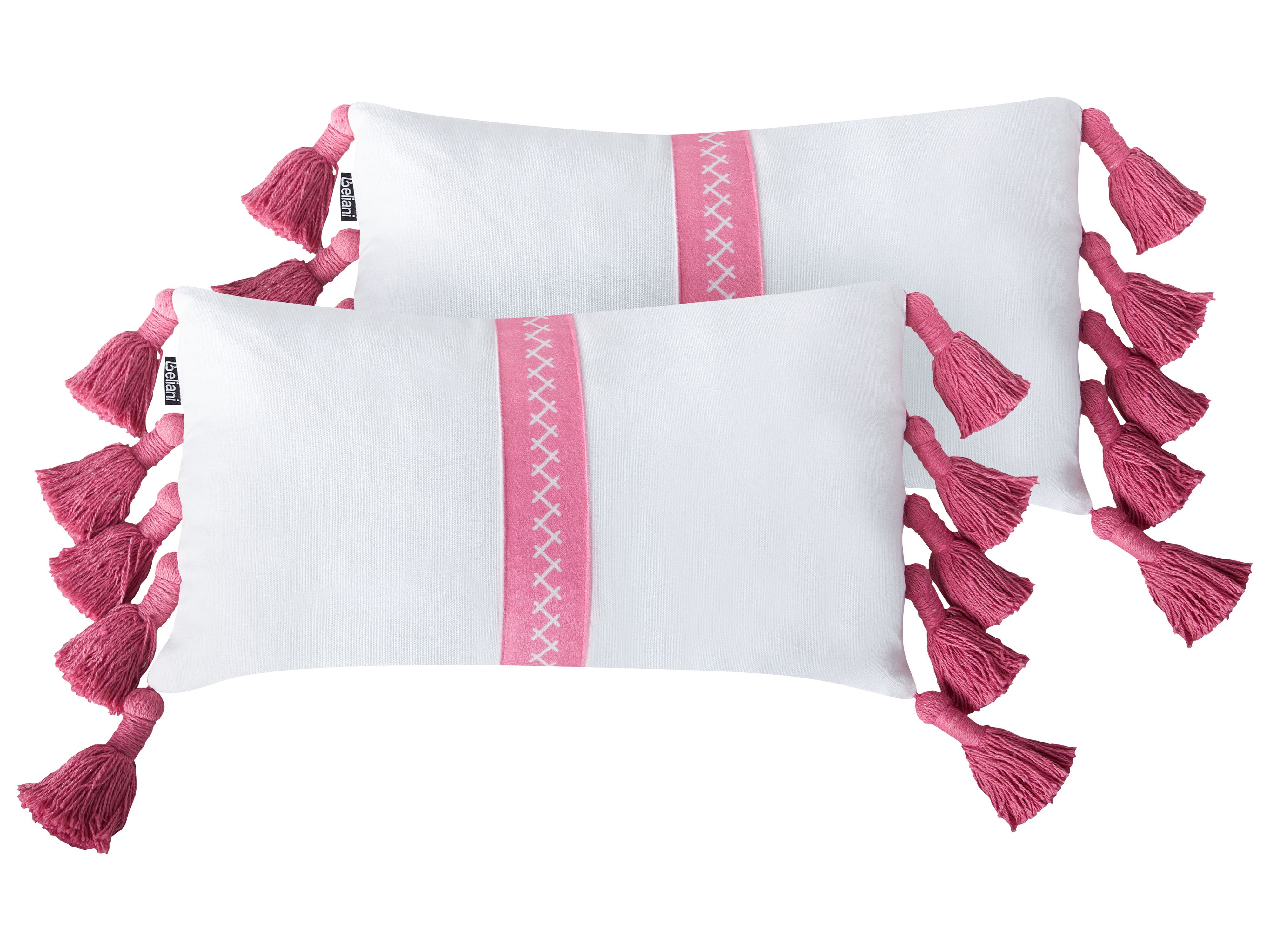 Set of 2 Decorative Cushions LOVELY Cotton 30 x 50 cm White Pink