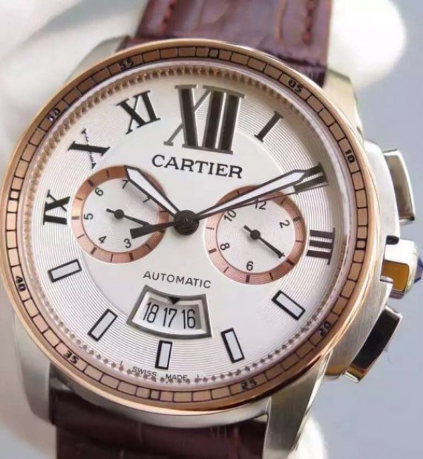 Replica Cartier JF Cartier Calibre de Cartier SS/RG Chronograph White Dial Miyota 9100 - Elite Watch Atelier