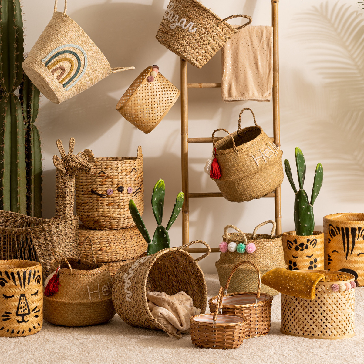 Wicker basket White, &Oslash; 41 cm