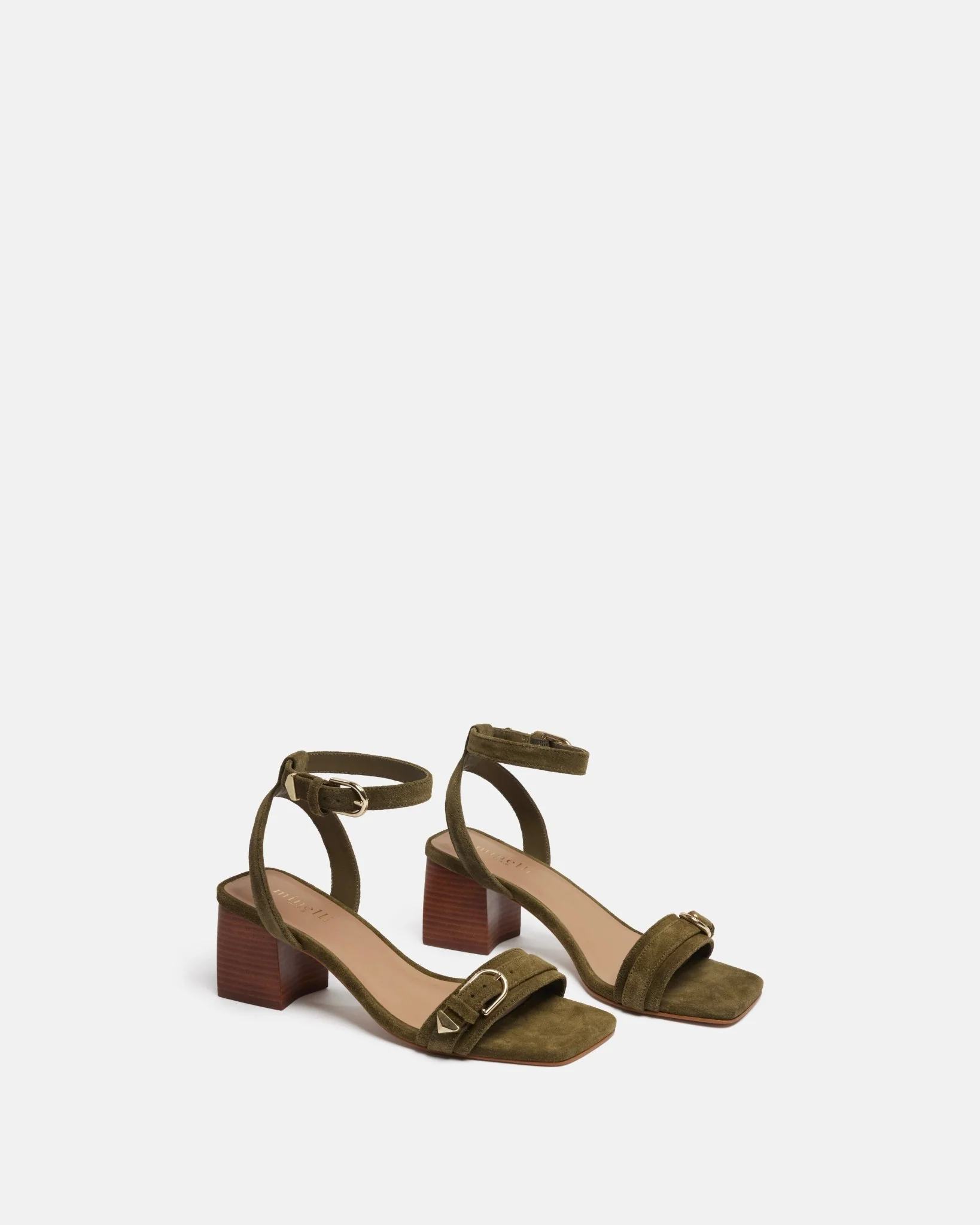 SANDALES KARMA/VEL - En cuir velours à talons kaki