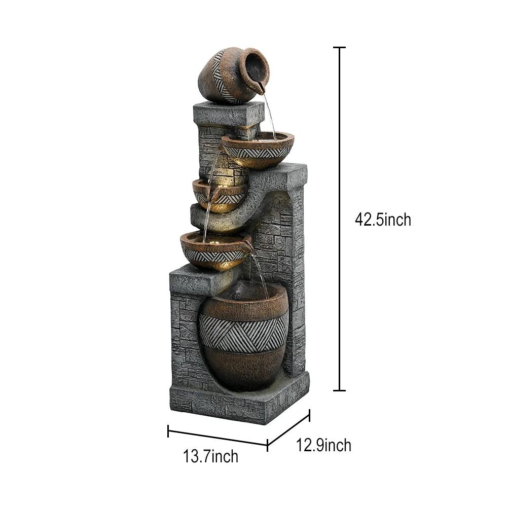 SunJet 5-Tiers Indoor/Outdoor Garden Water Fountain - 42.5inches Modern Floor-Standing Cascading Water Feature - Suitable for Deck, Patio, Porch, Yard Decor - Image 7