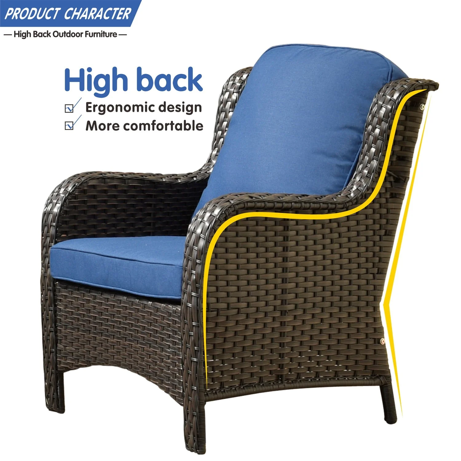 Ovios Outdoor Patio Single Chairs on sale 2 Pieces, Wicker Patio Single Chairs Set, PE Rattan Patio Chairs with Fabric Cushions for Backyard - Image 5