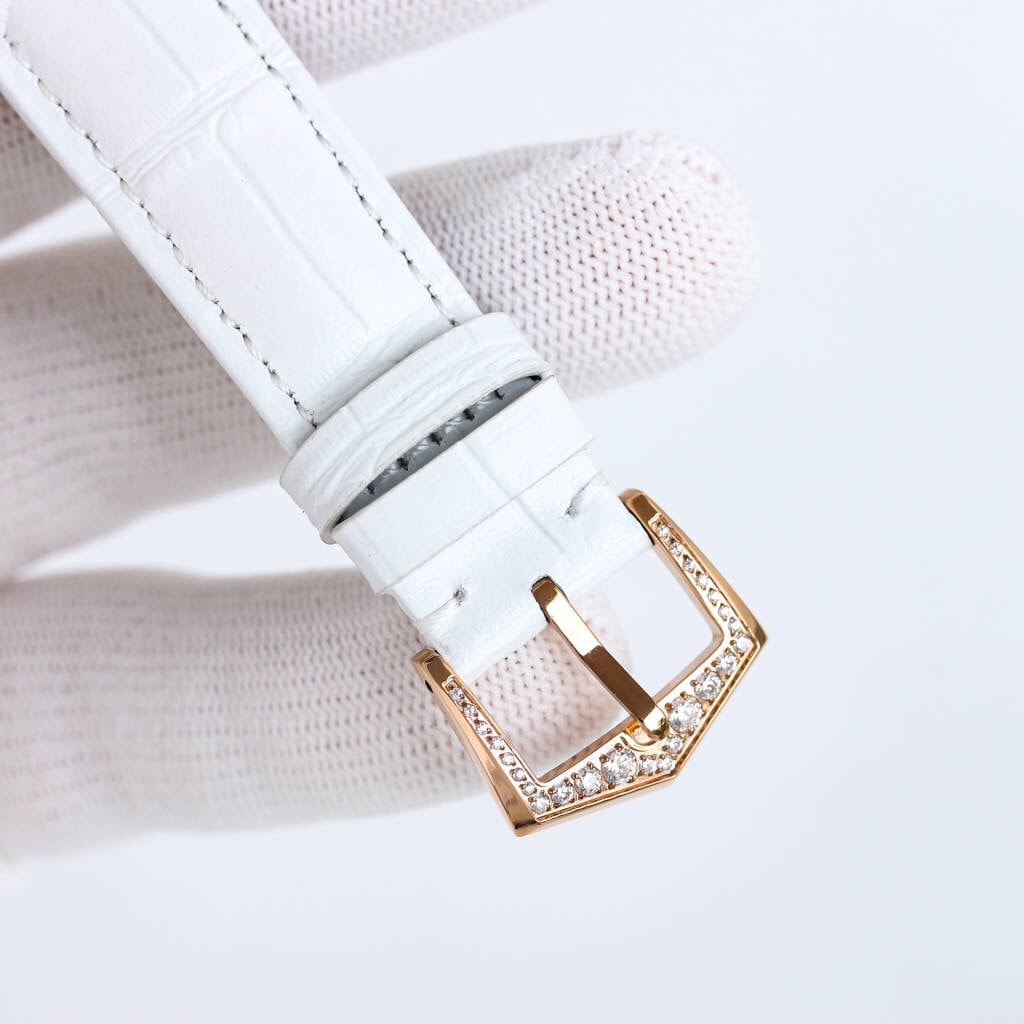 Fake Diamond Watch Patek Philippe Replica 4937R-001 Complications Ladies Annual Calendar Moon Phase 37mm White Mother of Pearl Arabic Rose Gold Diamond Set Leather Date(1:1 replica) - Top club