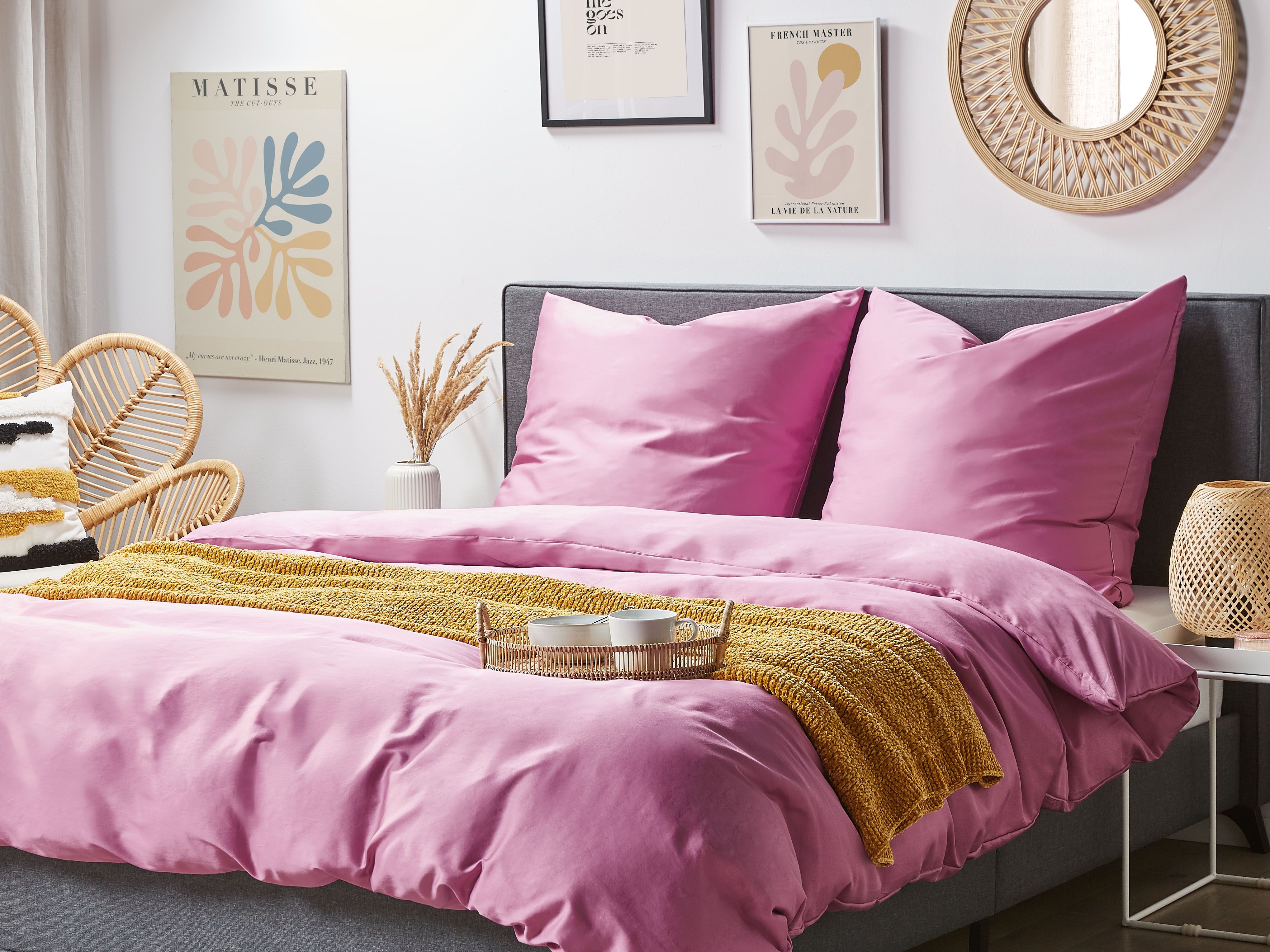 Duvet Cover Set HARMONRIDGE Sateen Cotton 135 x 200 cm Pink