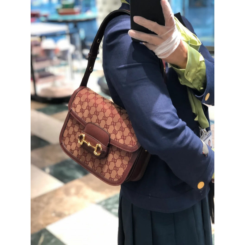 Replica Gucci Horsebit 1955 Small Bag 602204 In Burgundy Gg Canvas1:1High-quality replica