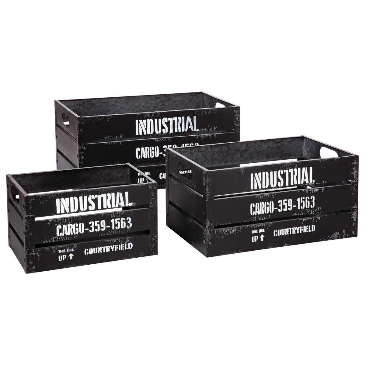 Set of 3 metal crates "Indus" Black