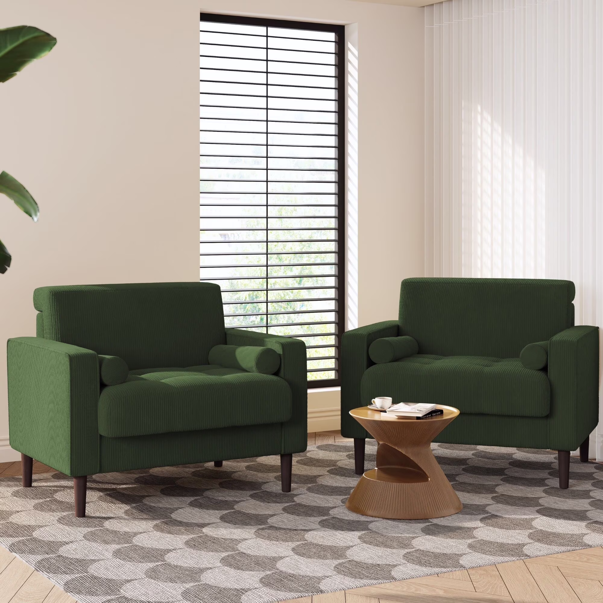 UIXE Corduroy Accent Chair Modern Upholstered Arm Chairs Comfy Reading Armchair with Pillow Armrest Tufted Living Room Single Sofa Lounge Seat, Yellow - Image 5