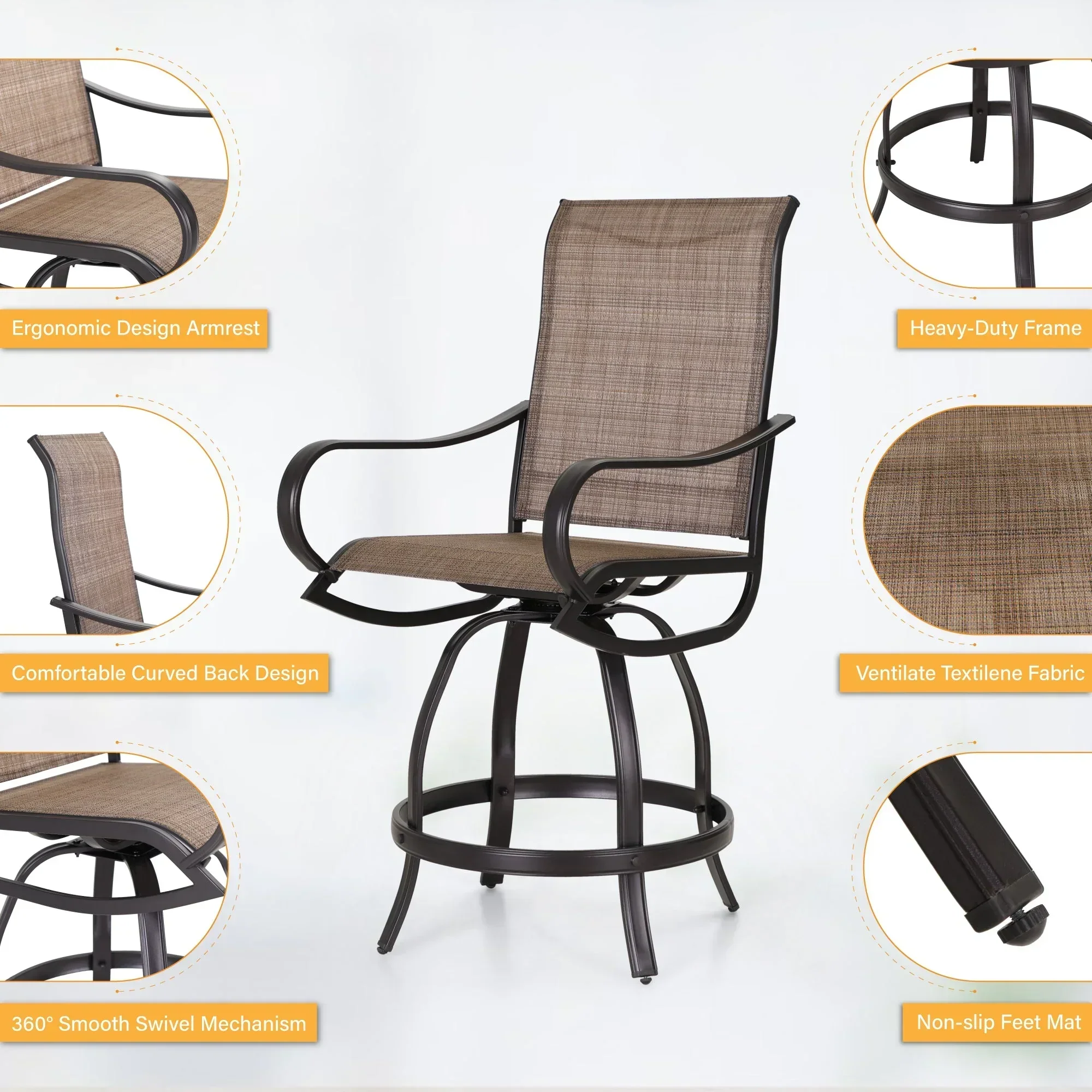 Sophia & William 2 Piece Outdoor Swivel Bar Height Stools - Textilene - Image 4 Sophia & William 2 Piece Outdoor Swivel Bar Height Stools - Textilene - Image 4