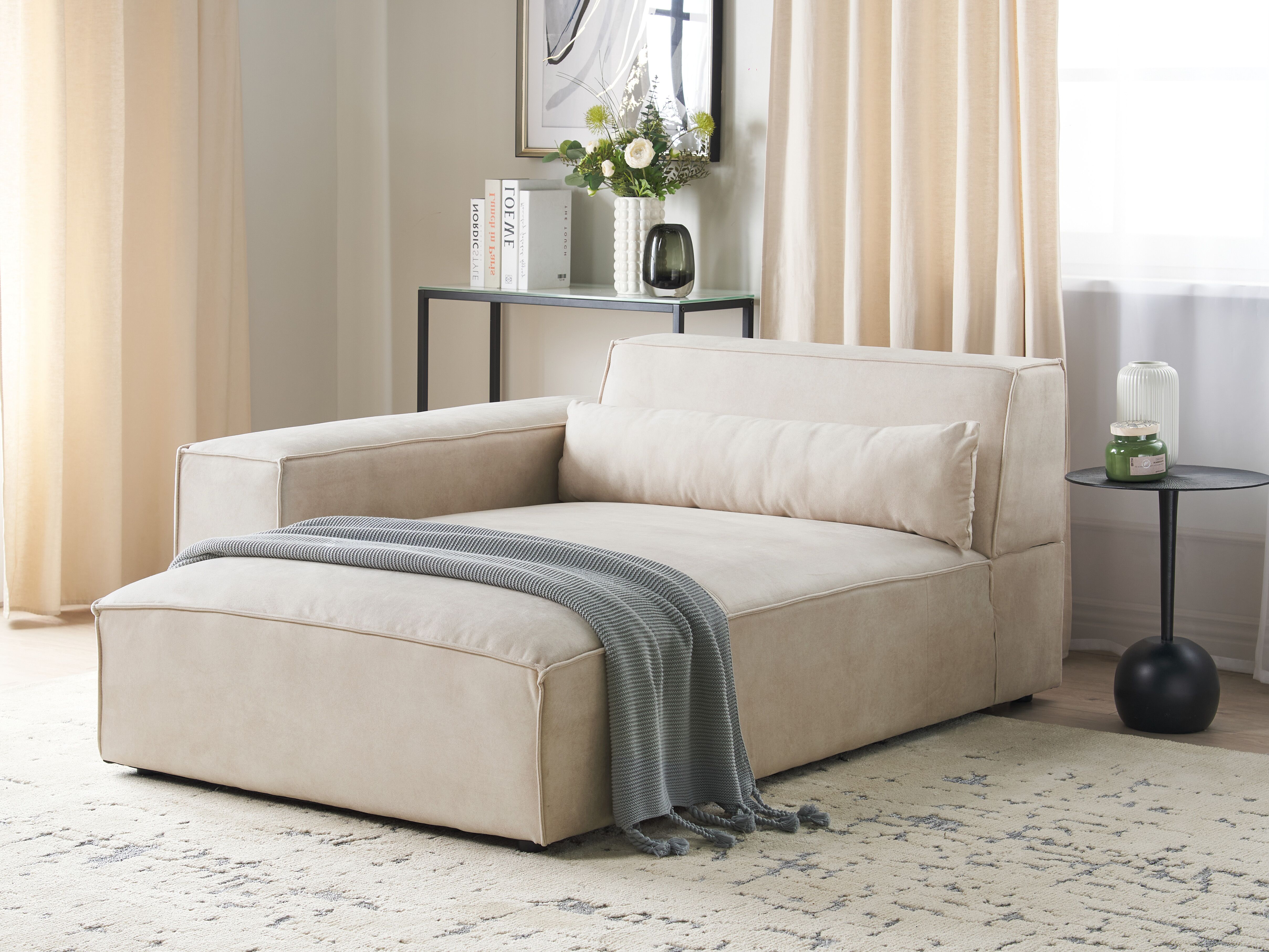 Right-Hand Chaise Lounge HELLNAR Velvet Light Beige