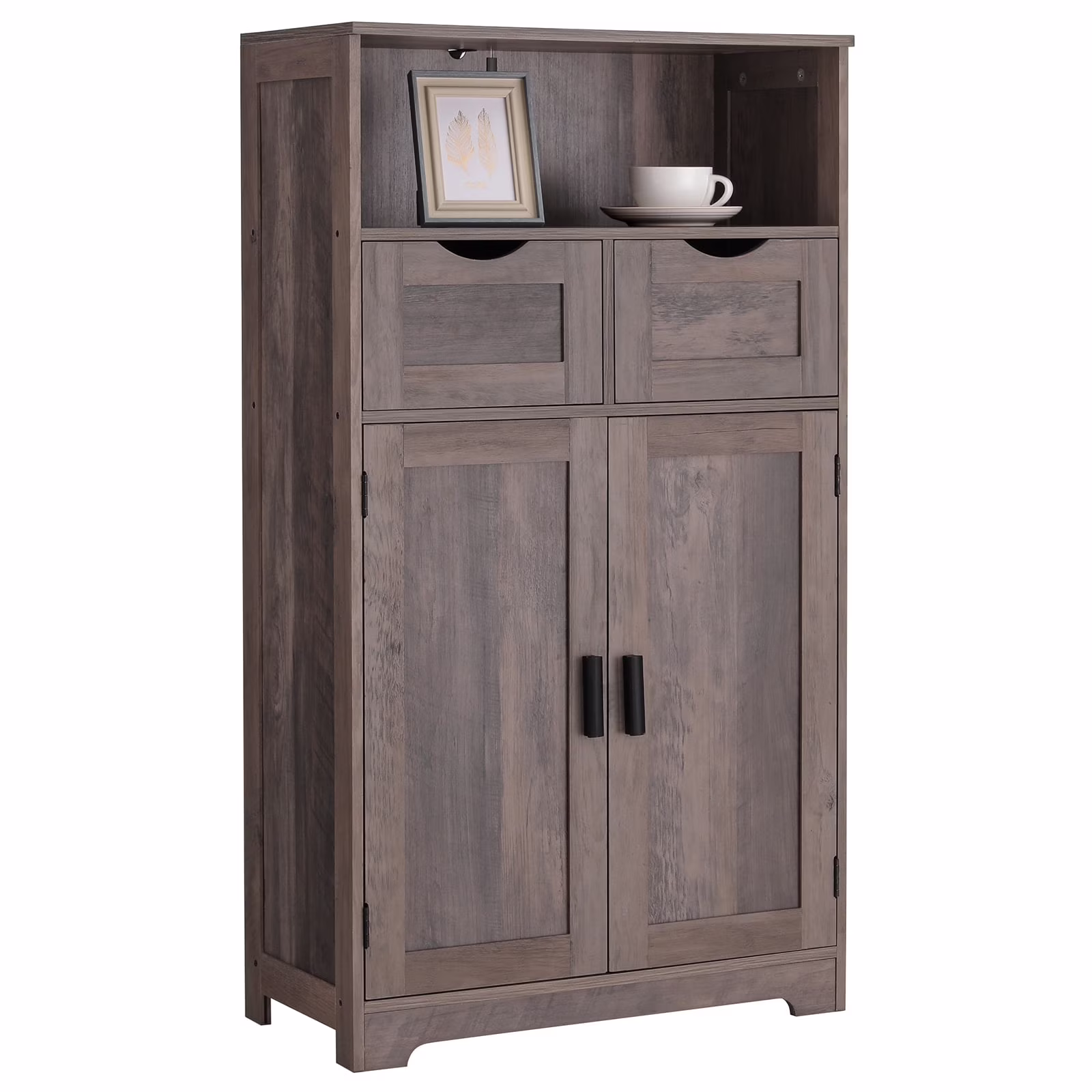 FANGSUM Rattan Storage Cabinet with 2 Drawers & 2 Shelves, Floor Cabinet for Living Room - Image 3
