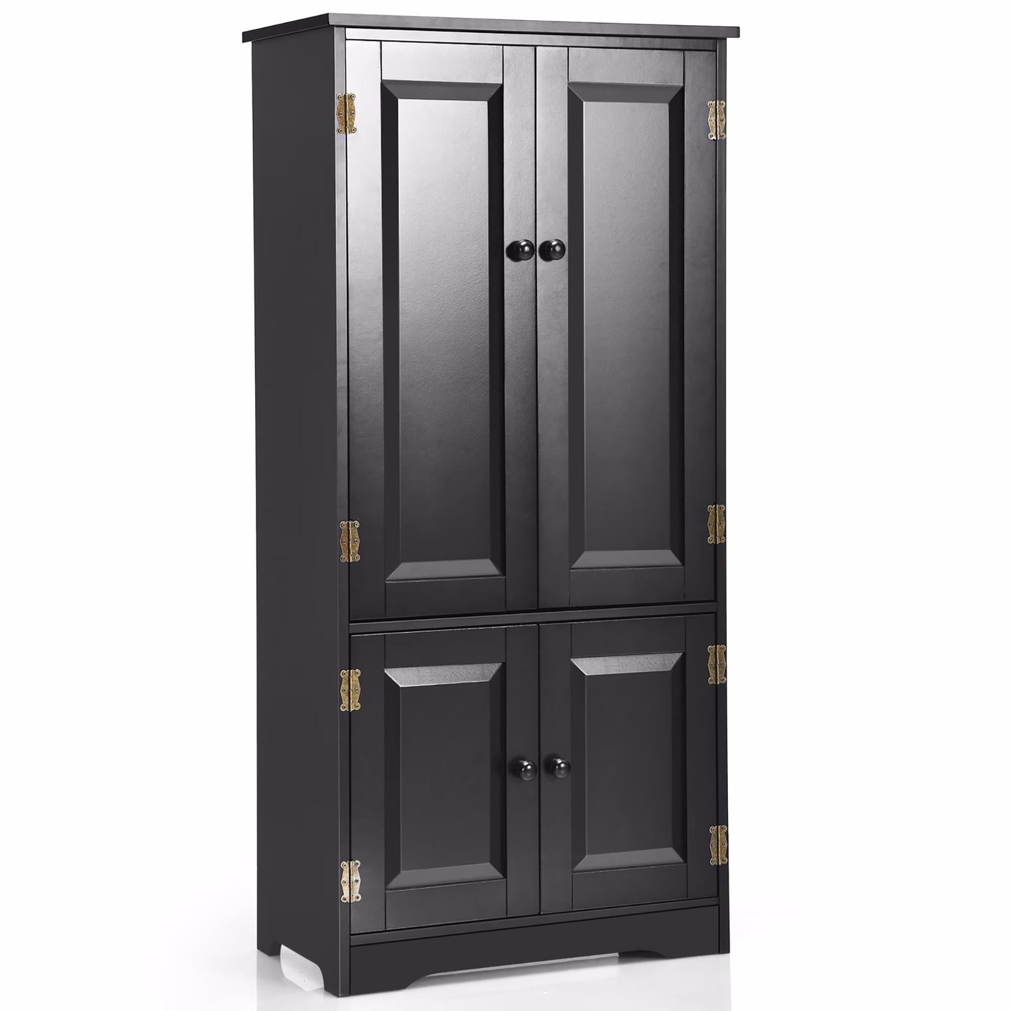 Costway Accent Floor Storage Cabinet W/ Adjustable Shelves Antique 2-Door Cream White - Image 3