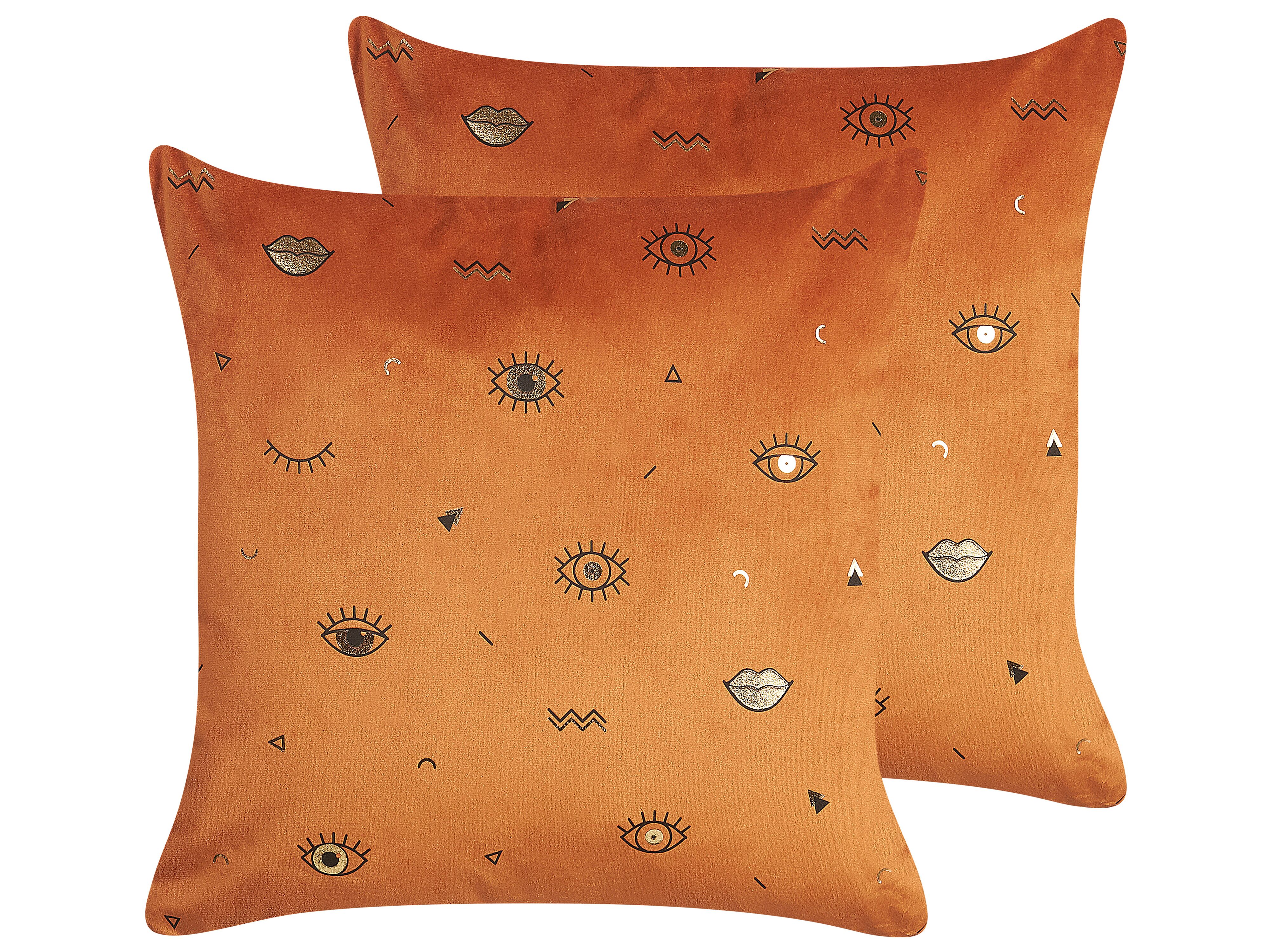 Set of 2 Decorative Cushions AEONIUM Velvet 45 x 45 cm Orange Abstract Pattern
