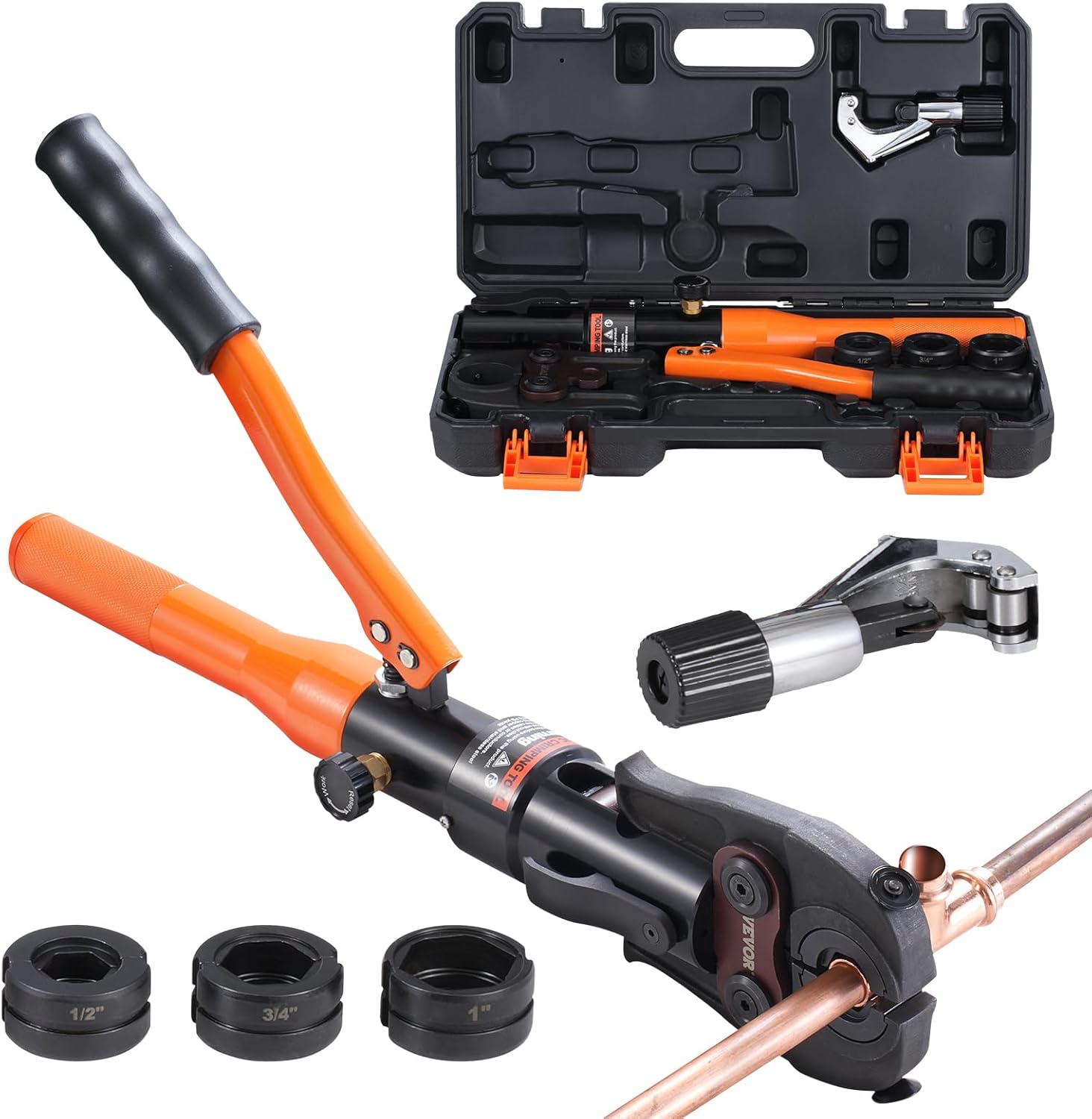 VEVOR Copper Pipe Crimping Tool, Hydraulic Driven Press Tool with 1/2