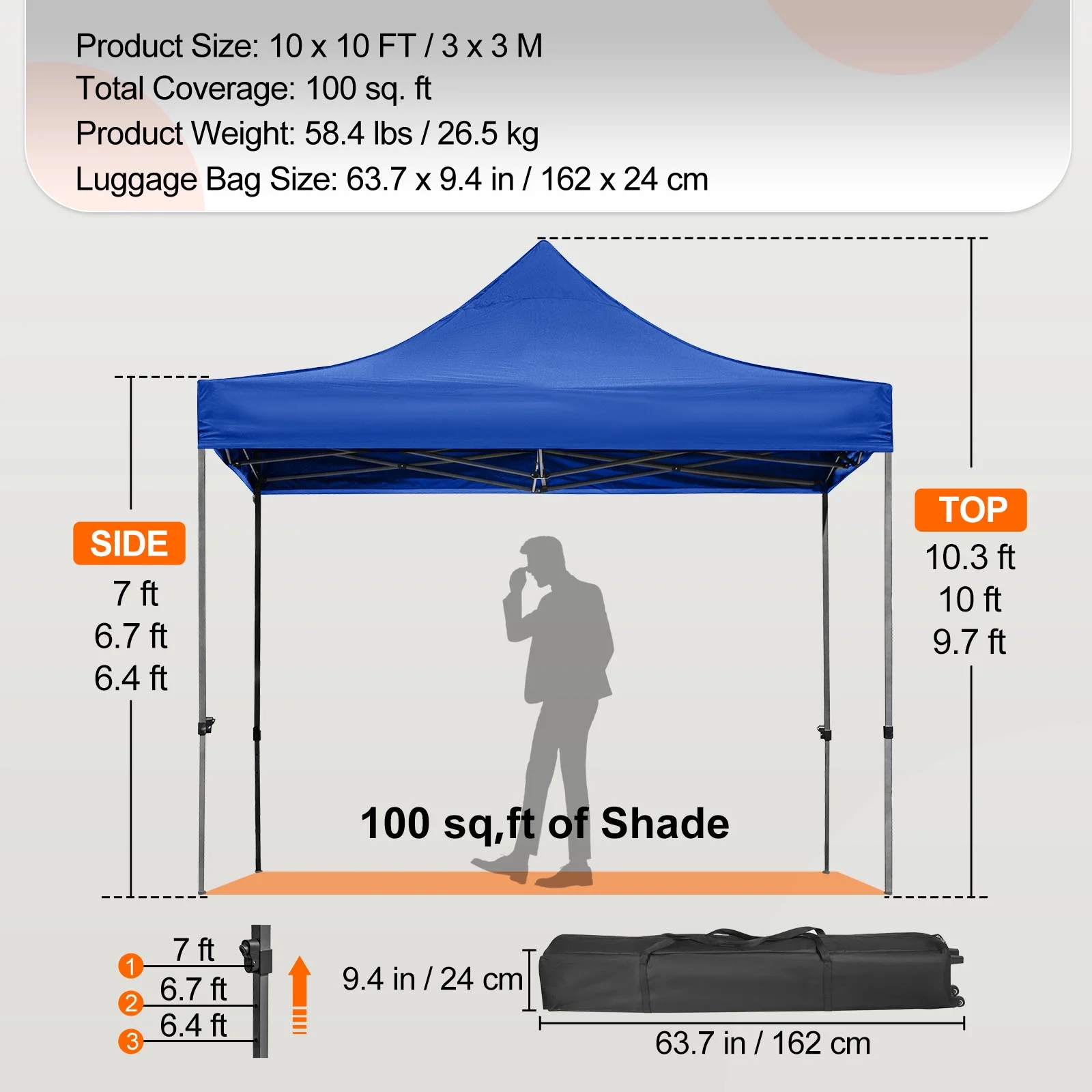 BENTISM 10' x 10' Instant Pop Up Gazebo Tent, Adjustable Height with UV Resistant - Image 16