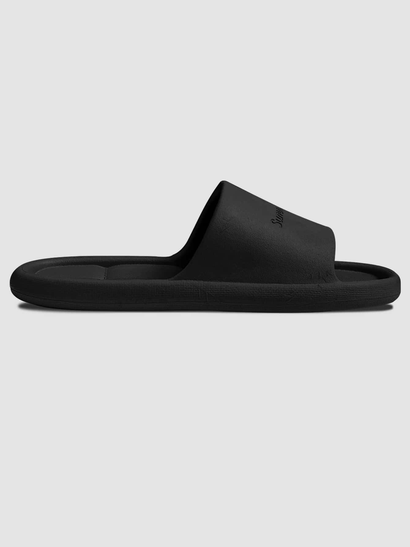Cool Black Slippers For Women, Letter Embossed Slides