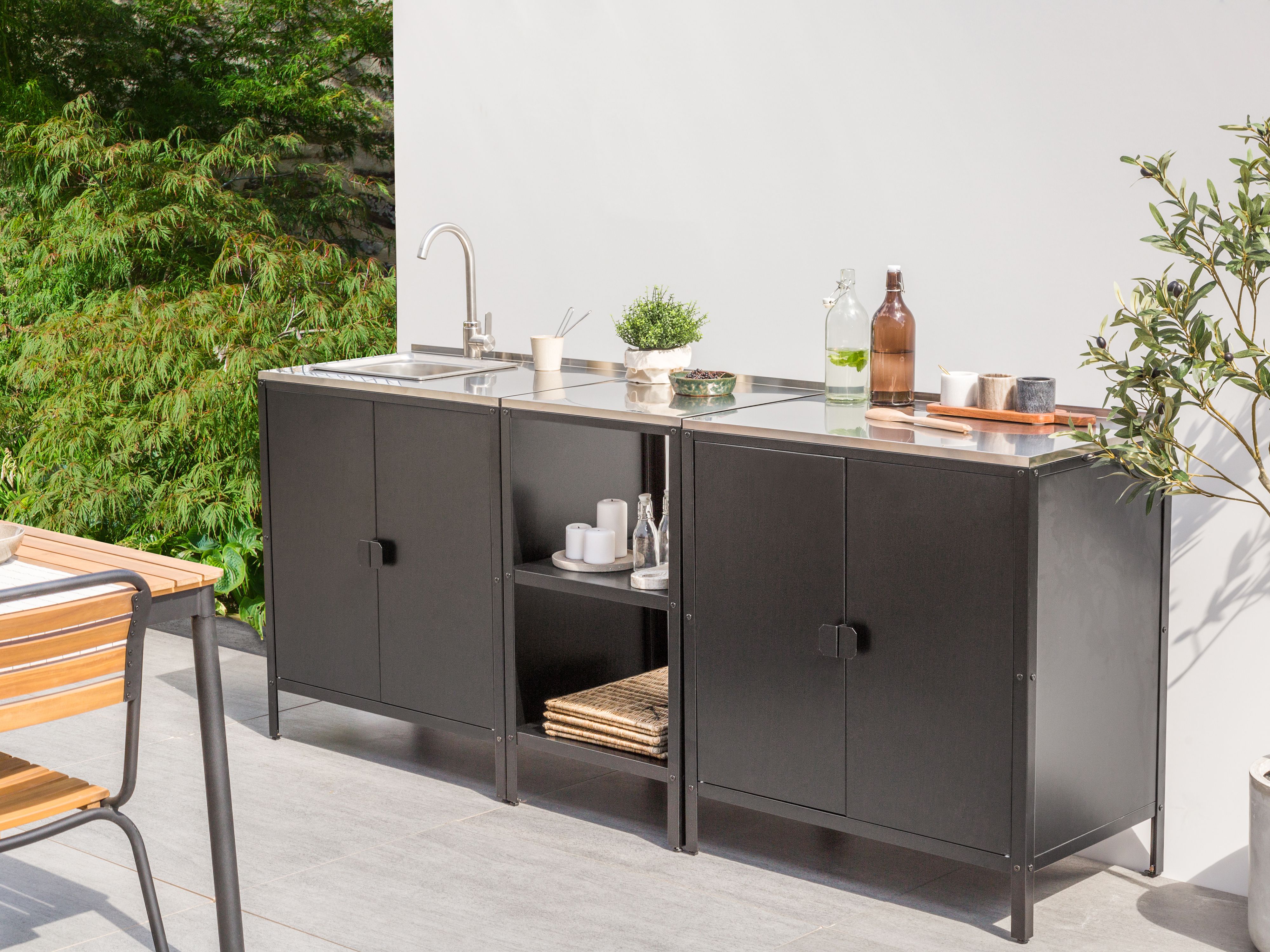 3 Piece Outdoor Kitchen Set with Sink VILAMA Metal Black