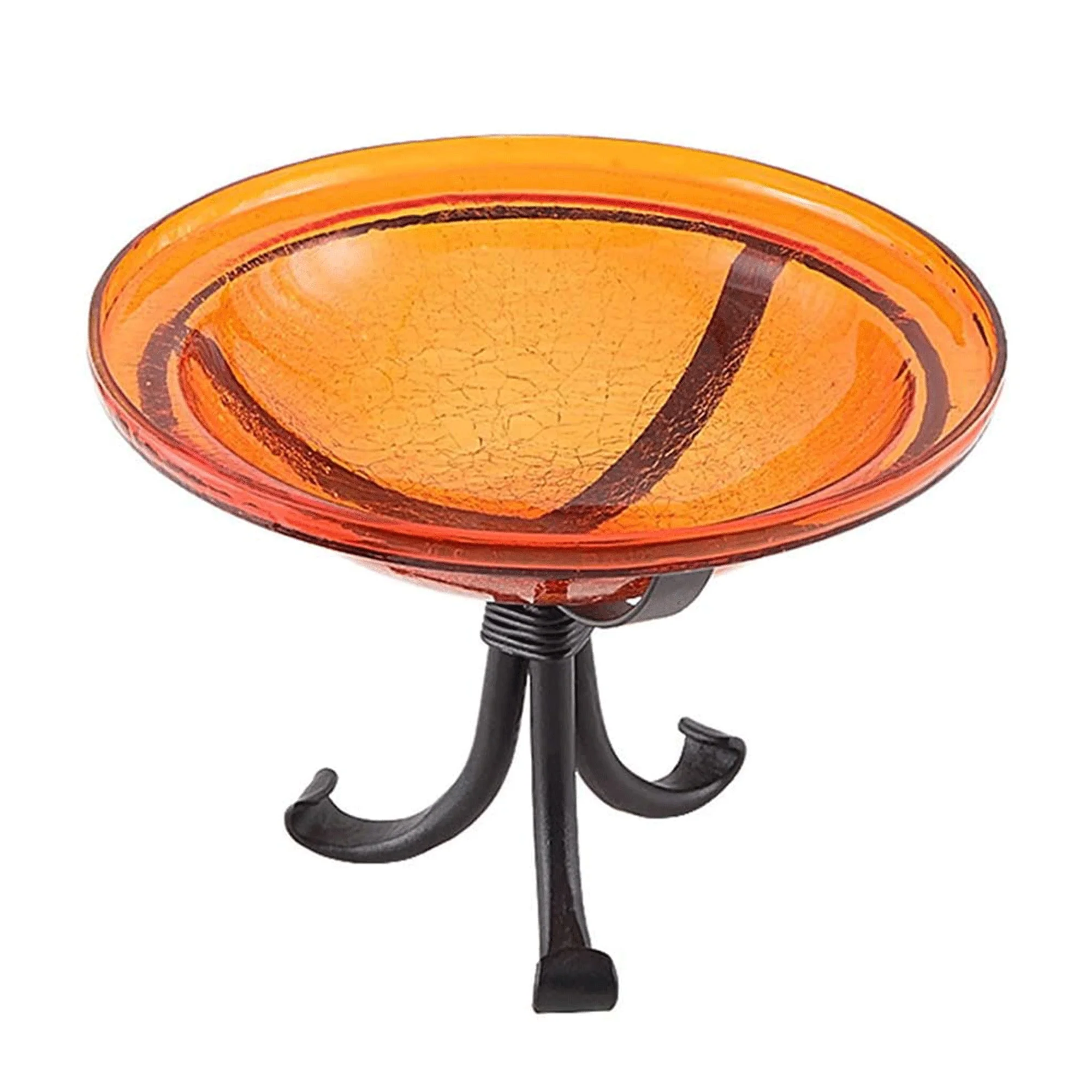 Achla Designs Hand Blown Crackle Glass Garden Birdbath w/ Tripod, Mandarin