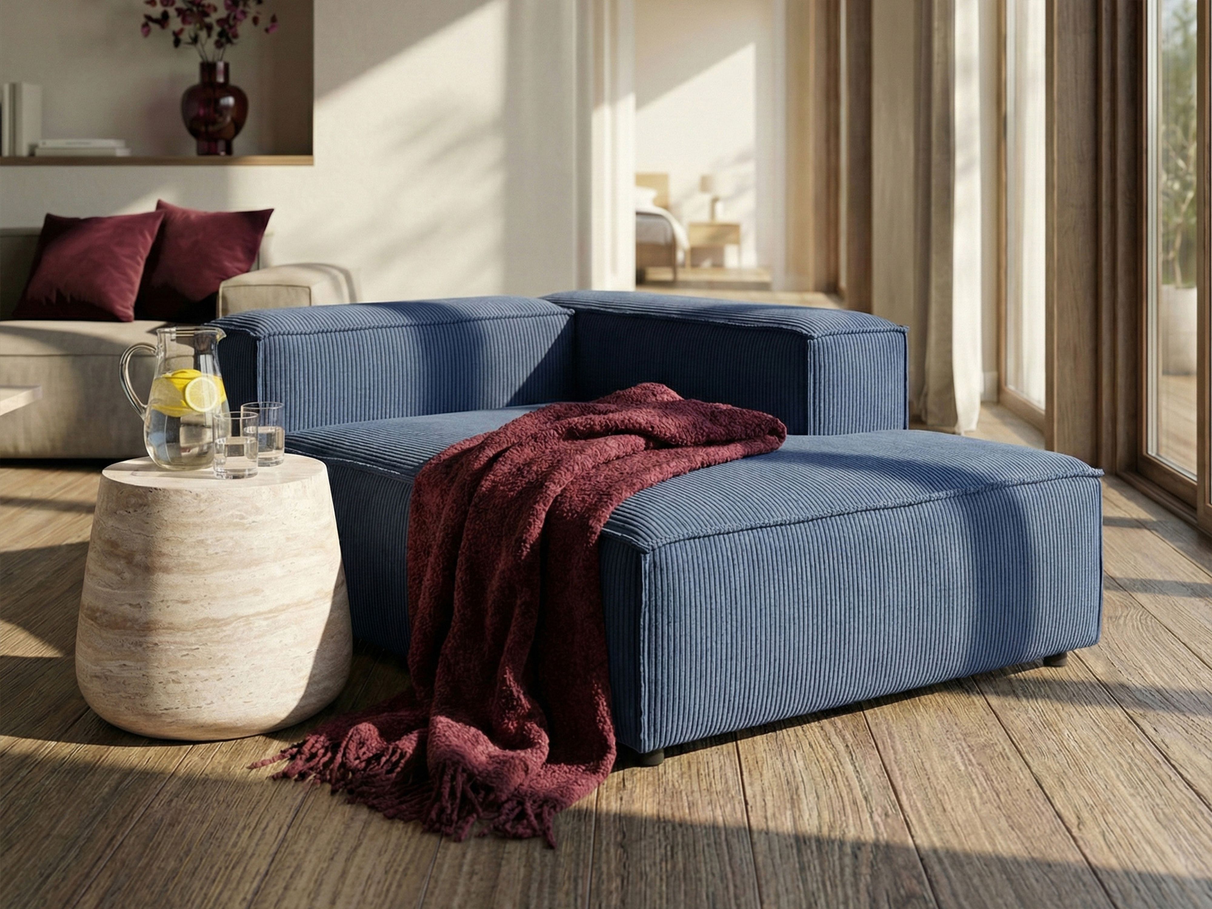 Left-Hand Chaise Lounge ARDAL Corduroy Dark Blue