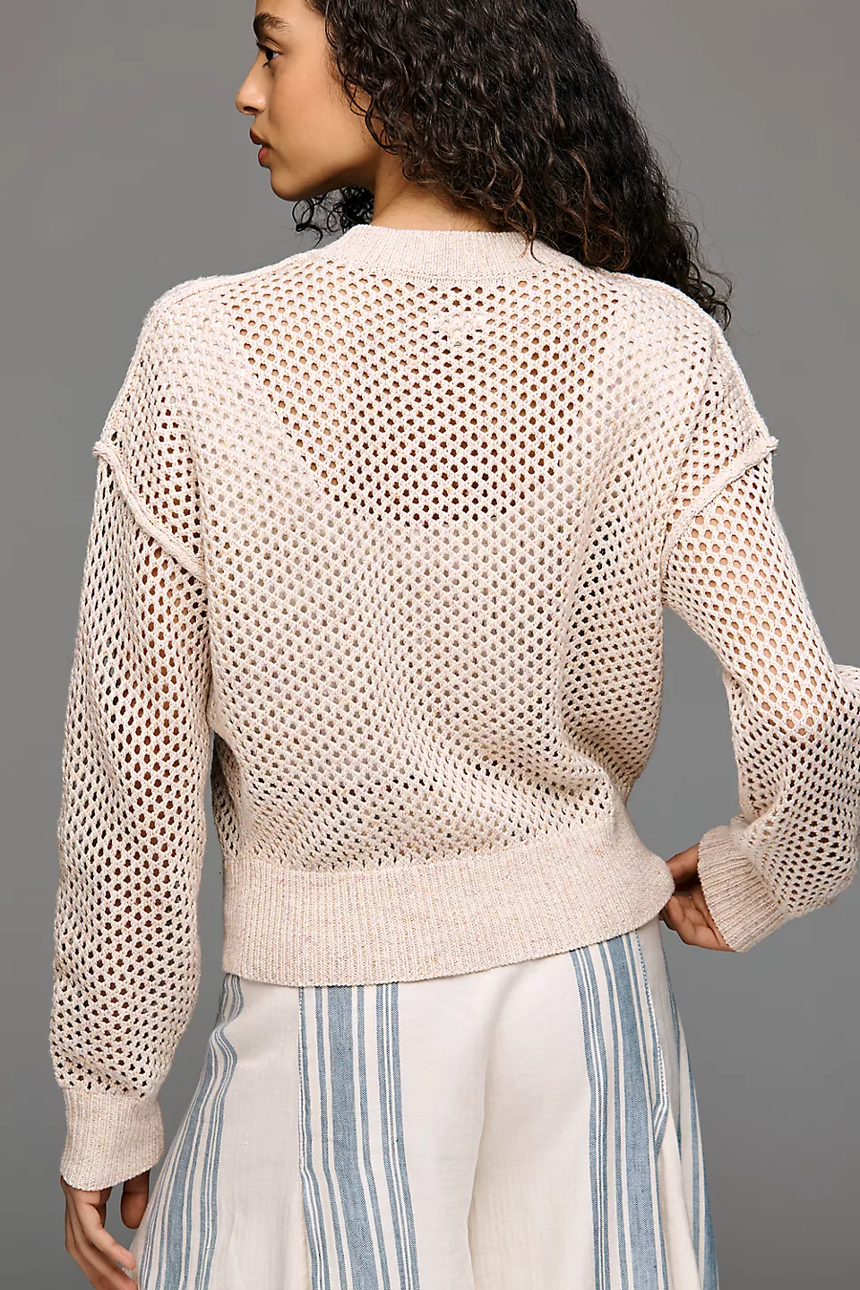 Open-Knit Bomber Cardigan - White Putty