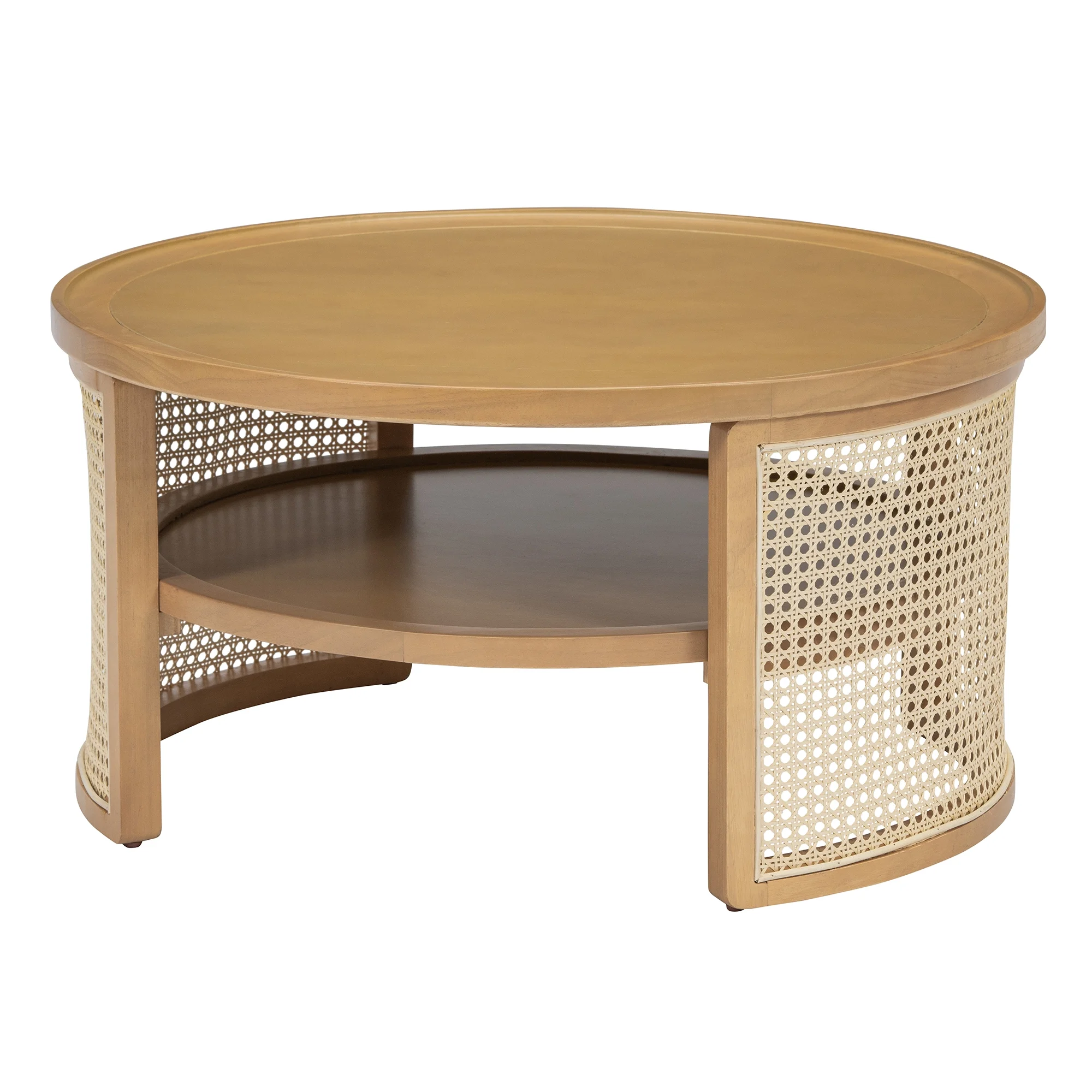 Harper & Bright Designs Rattan Round Coffee Table with Storage Shelf, Round Cane Wood Center Table for Living Room, 37'' Brown - Image 57