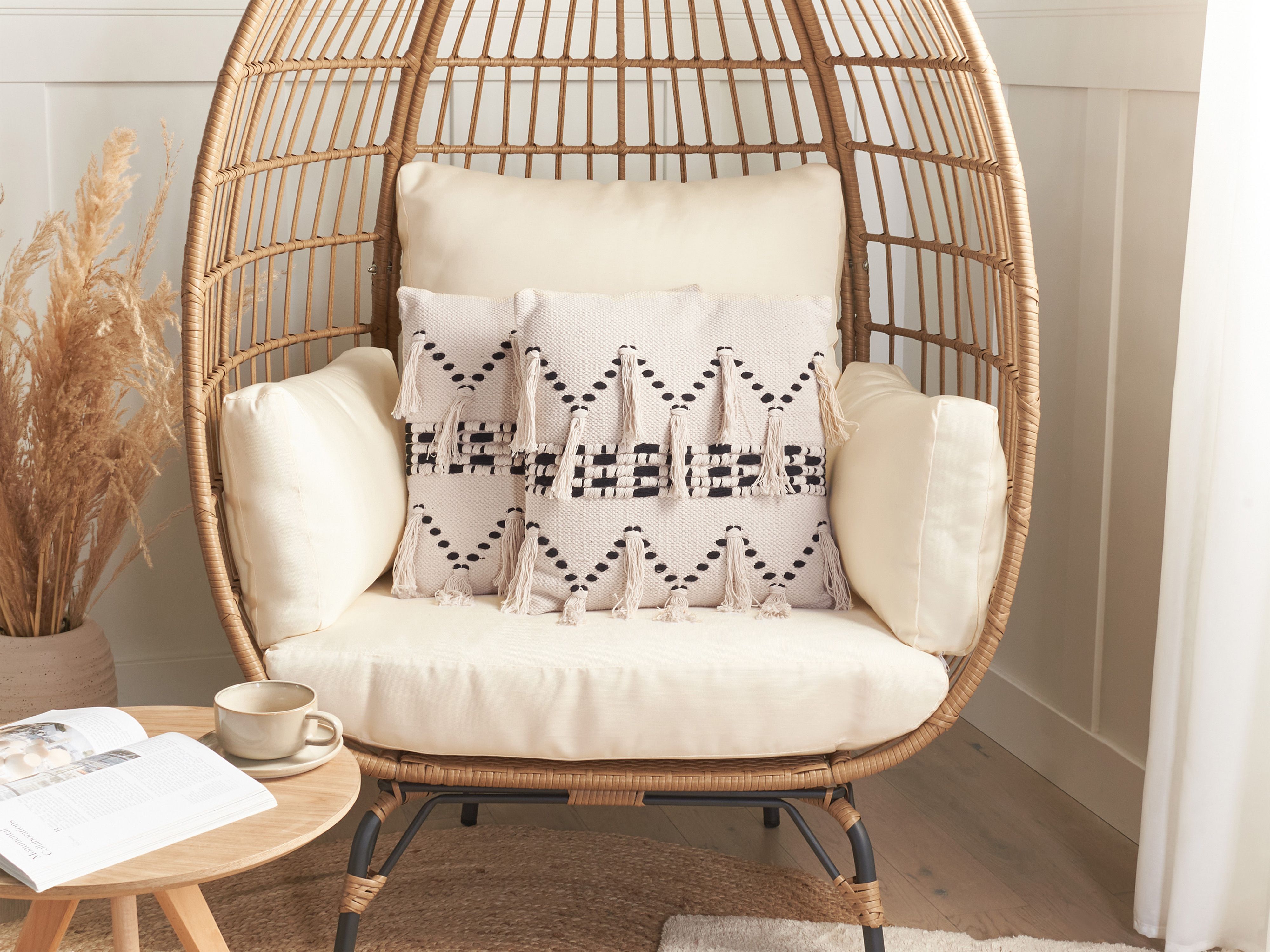 Set of 2 Decorative Cushions THONDI Cotton 45 x 45 cm Beige Striped