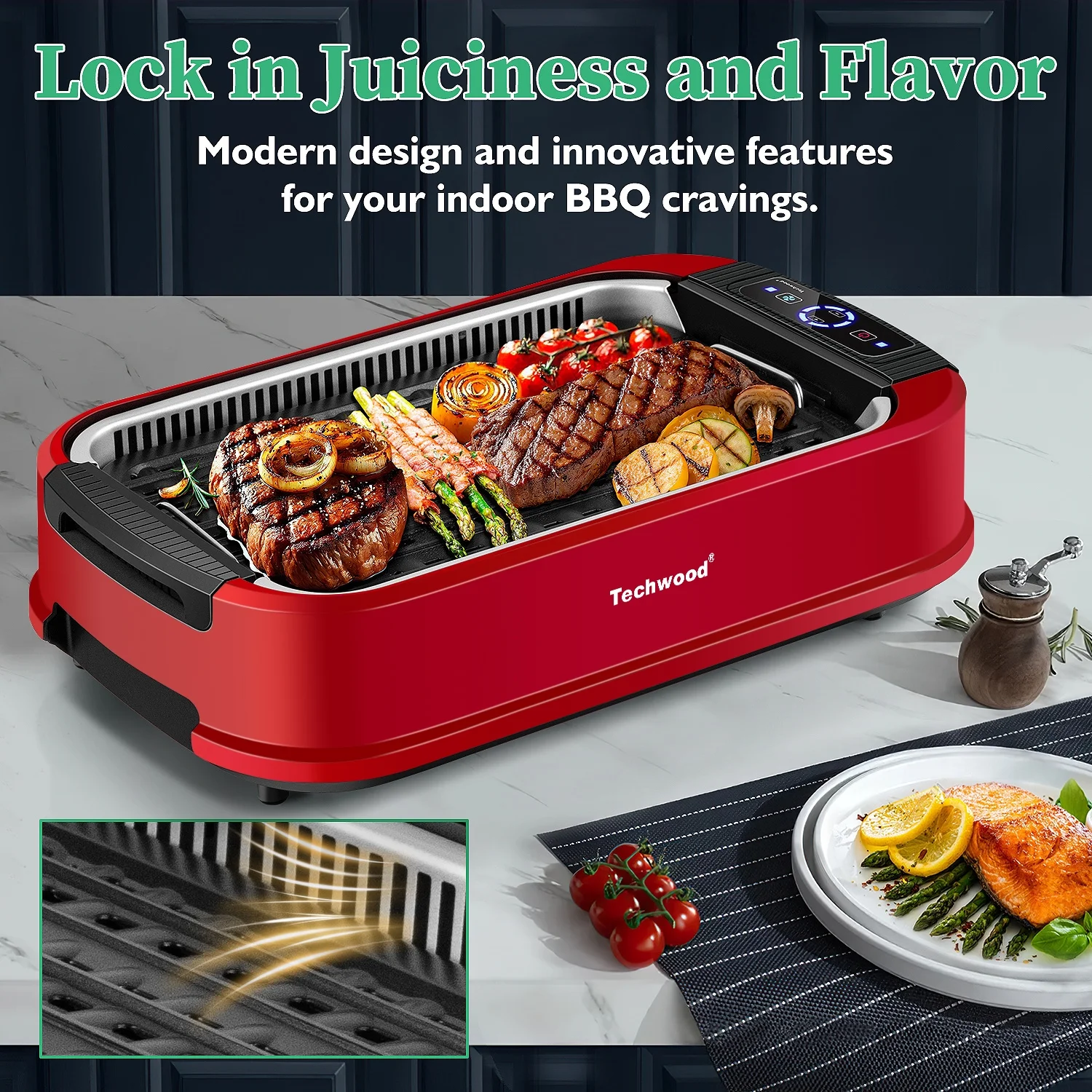 Techwood Indoor Smokeless Grill, 1500W, Black, Electric Portable Korean BBQ Grill with Tempered Glass Lid - Image 48