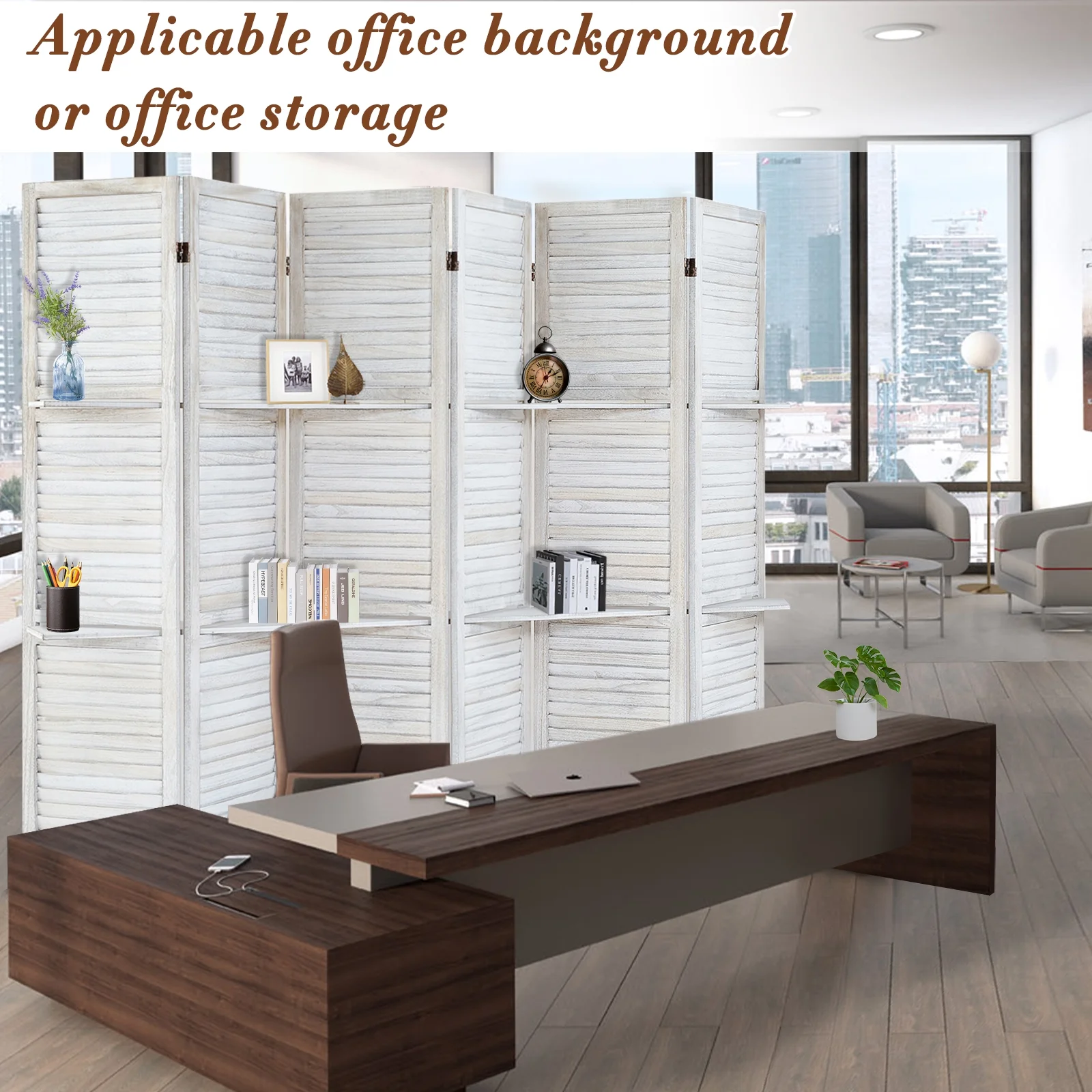 6-Panel Room Divider with Shelves5.6ft Tall Folding Privacy Screen Panels, Room Divider Wall, Divider for Room Separation, Room Divider ShelvesEffectively Block SightNatural - Image 6