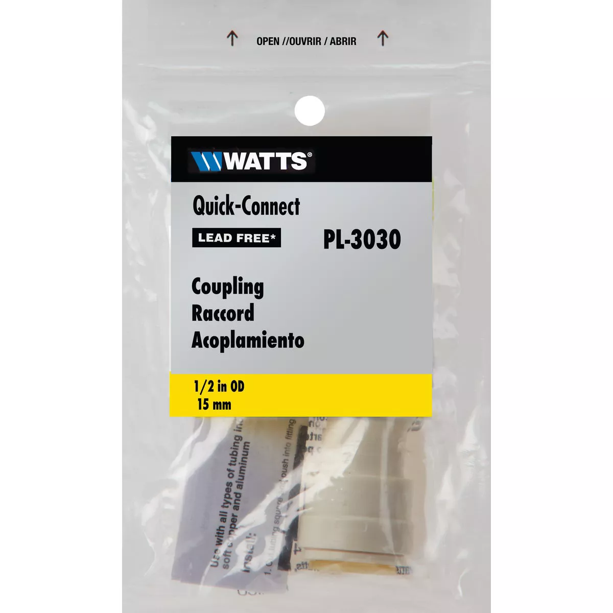 Watts Aqualock 1/2 In. x 1/2 In. Push-to-Connect Plastic Coupling