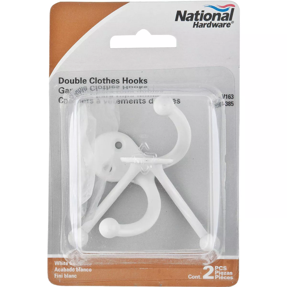 National Hardware White Double Clothes Hook (2-Pack)