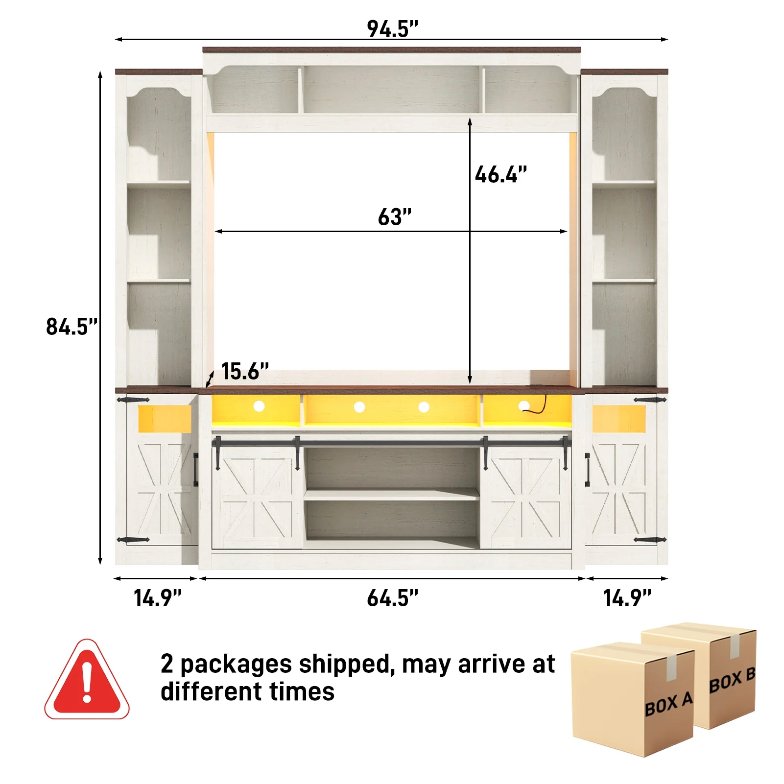 Farmhouse Wall Unit TV Stand with Storage for TVs up to 75", Large Entertainment Center with Bookshelves, LED Light & Power Outlet for Living Room - Image 8