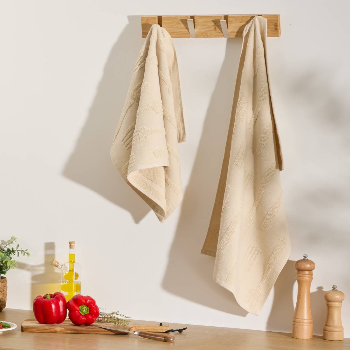 Set of 2 "Terry" Tea Towels Beige linen, 400 g/m2, 70x45 cm