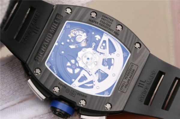 Replica Richard Mille RM011 SS Felipe Massa 10th Anniversary KVF Crystal Skeleton Dial Blue Black Rubber Strap A7750 - Top club