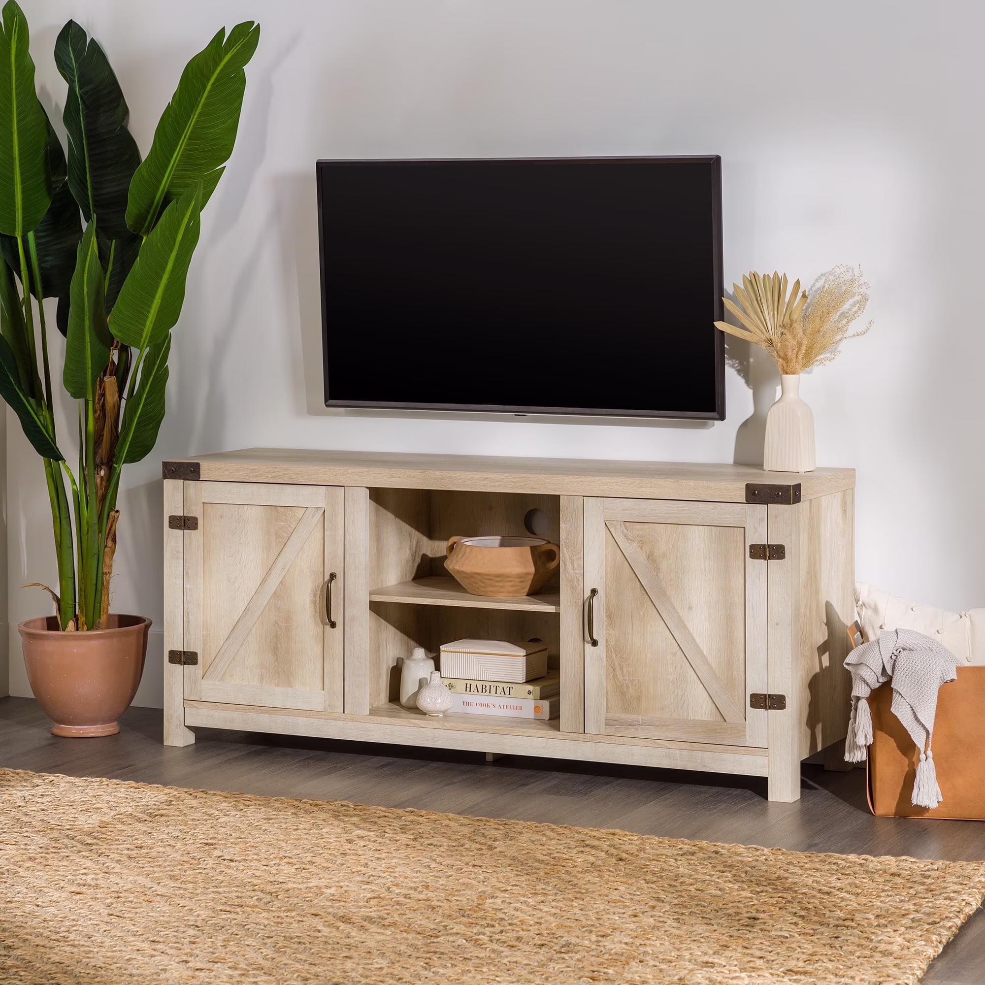 Walker Edison Modern Farmhouse Barn Door TV Stand for TVs up to 65", Grey Wash - Image 3