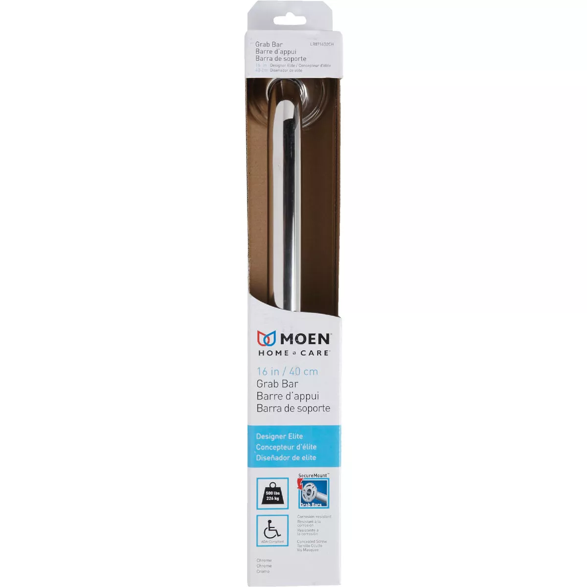 Moen Home Care 16 In. Concealed Screw Designer Grab Bar, Chrome
