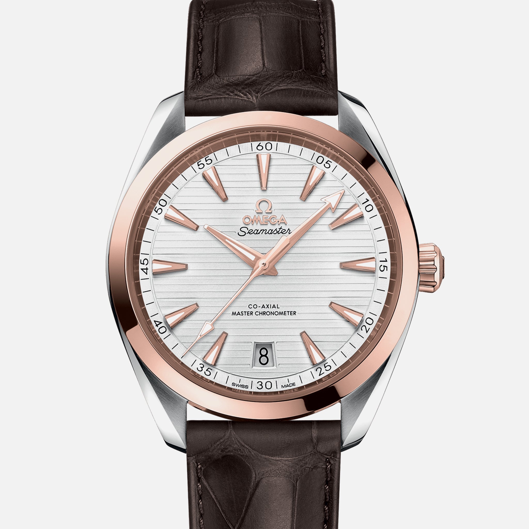 Seamaster Aqua Terra 150M Co-Axial Master Chronometer 41mm Two-Tone Sedna Gold White Dial On Leather Strap(1:1 replica) - Top club