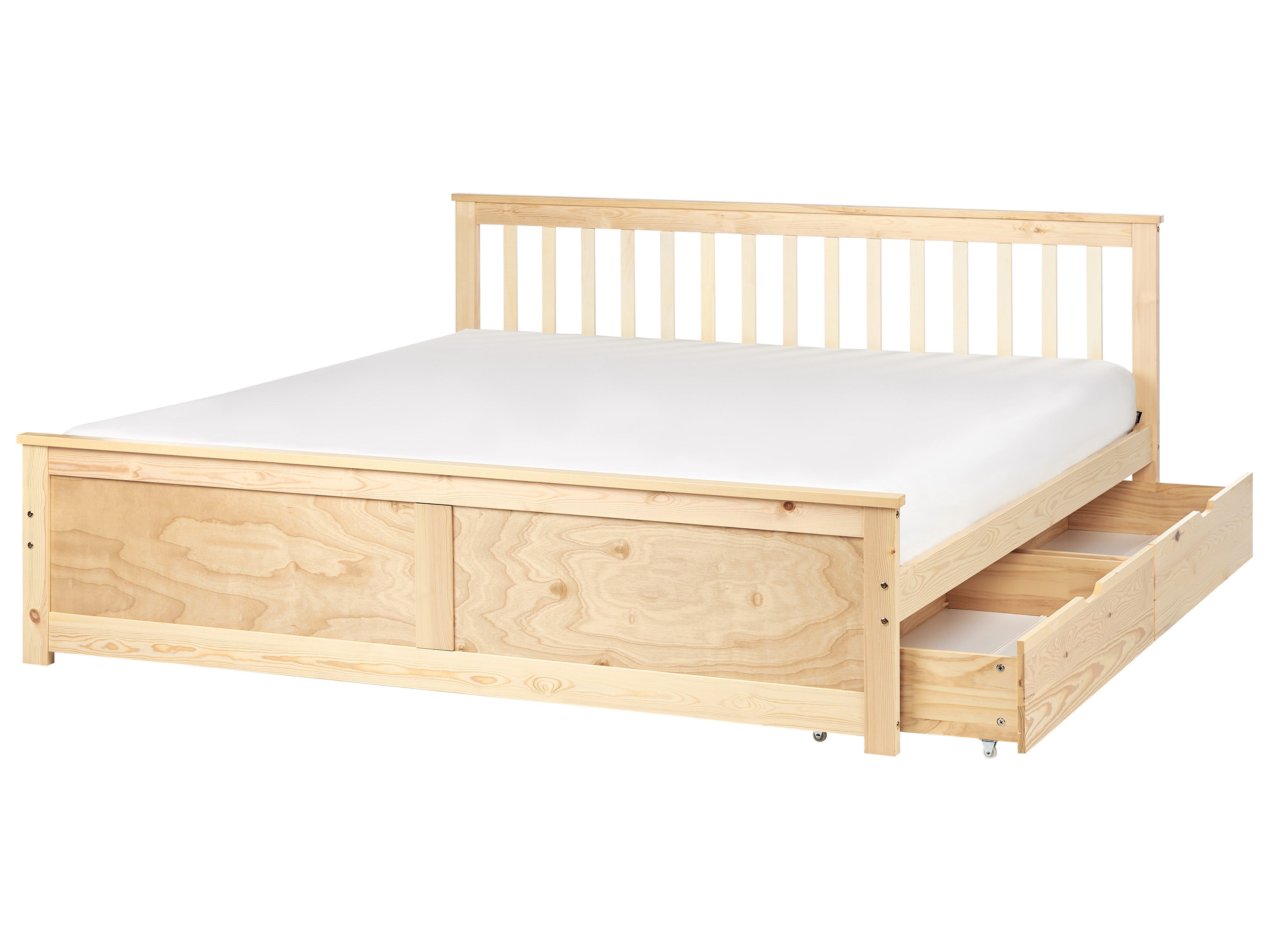 Bed with Storage Drawers Pine Wood OLENDON 180 x 200 cm (EU Super King) Light Brown