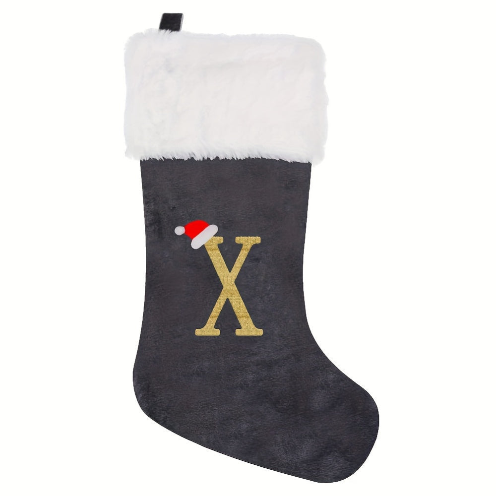 Gepersonaliseerde Fluwelen Kerstsok met Monogram – Modern Grijs Ontwerp