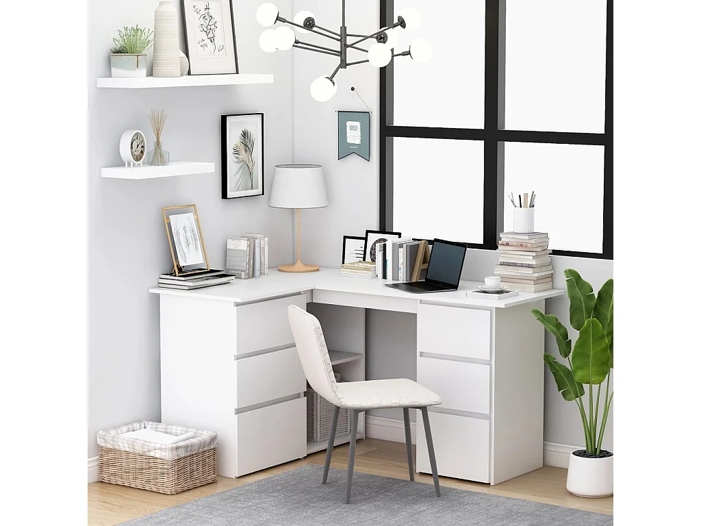 Bureau d'angle Blanc 145x100x76 cm Bois d'ingénierie FR77451