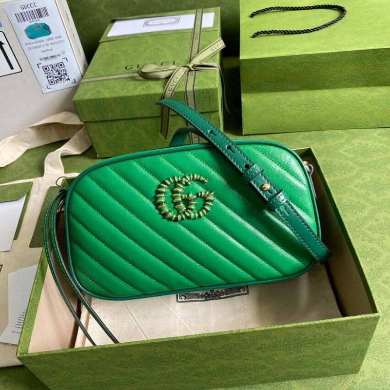 Replica Gucci Gg Marmont Small Shoulder Bag 447632 Green And Emerald Leather1:1High-quality replica