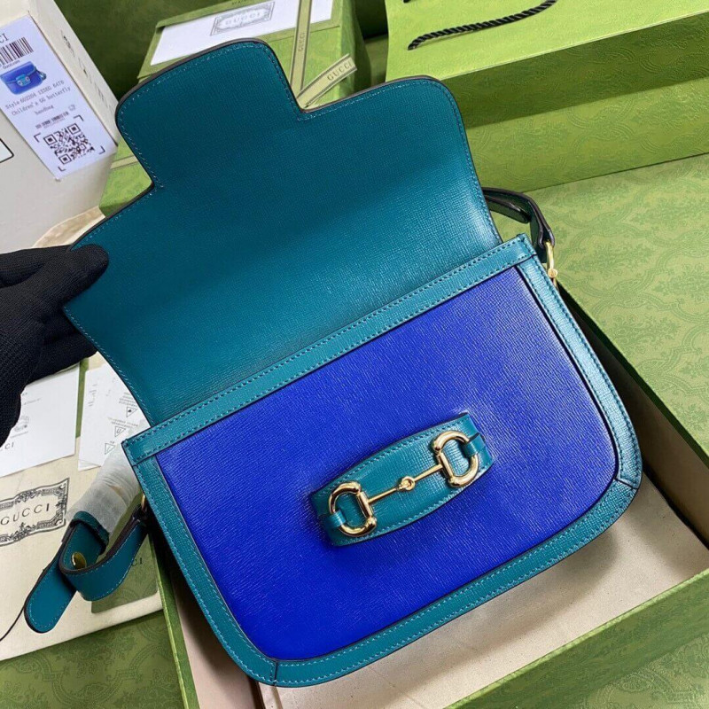 Replica Gucci Horsebit 1955 Small Shoulder Bag 602204 Blue And Green Leather1:1High-quality replica