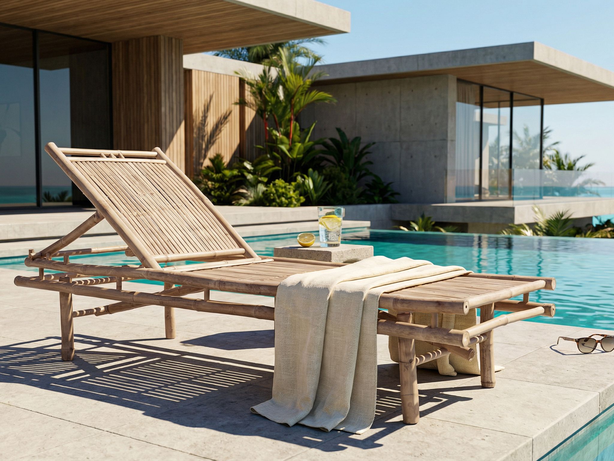 Sun Lounger SULMONA Bamboo Light Brown