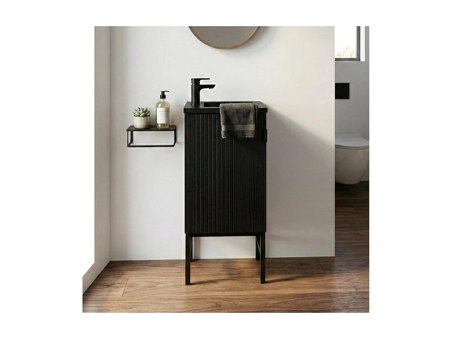 Meuble lave-mains chêne carbone sur pieds STUDIO