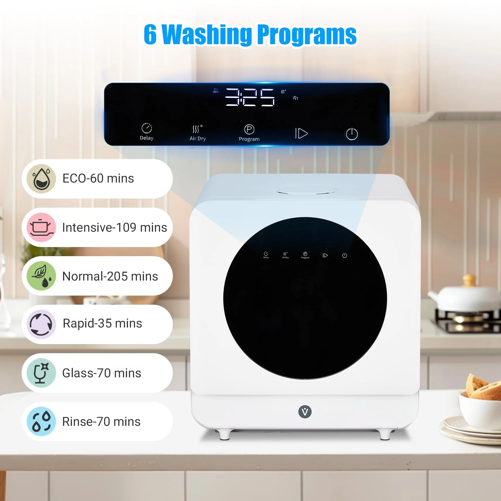 Portable Countertop Dishwashers, 6 Washing Programs, Compact Dishwashers with 5L Water Tank for Small Apartments