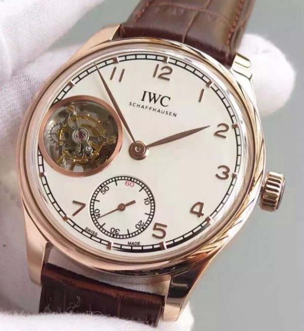 Replica IWC TF Portuguese Tourbillon IW5463 RG White Dial Leather Strap - Elite Watch Atelier