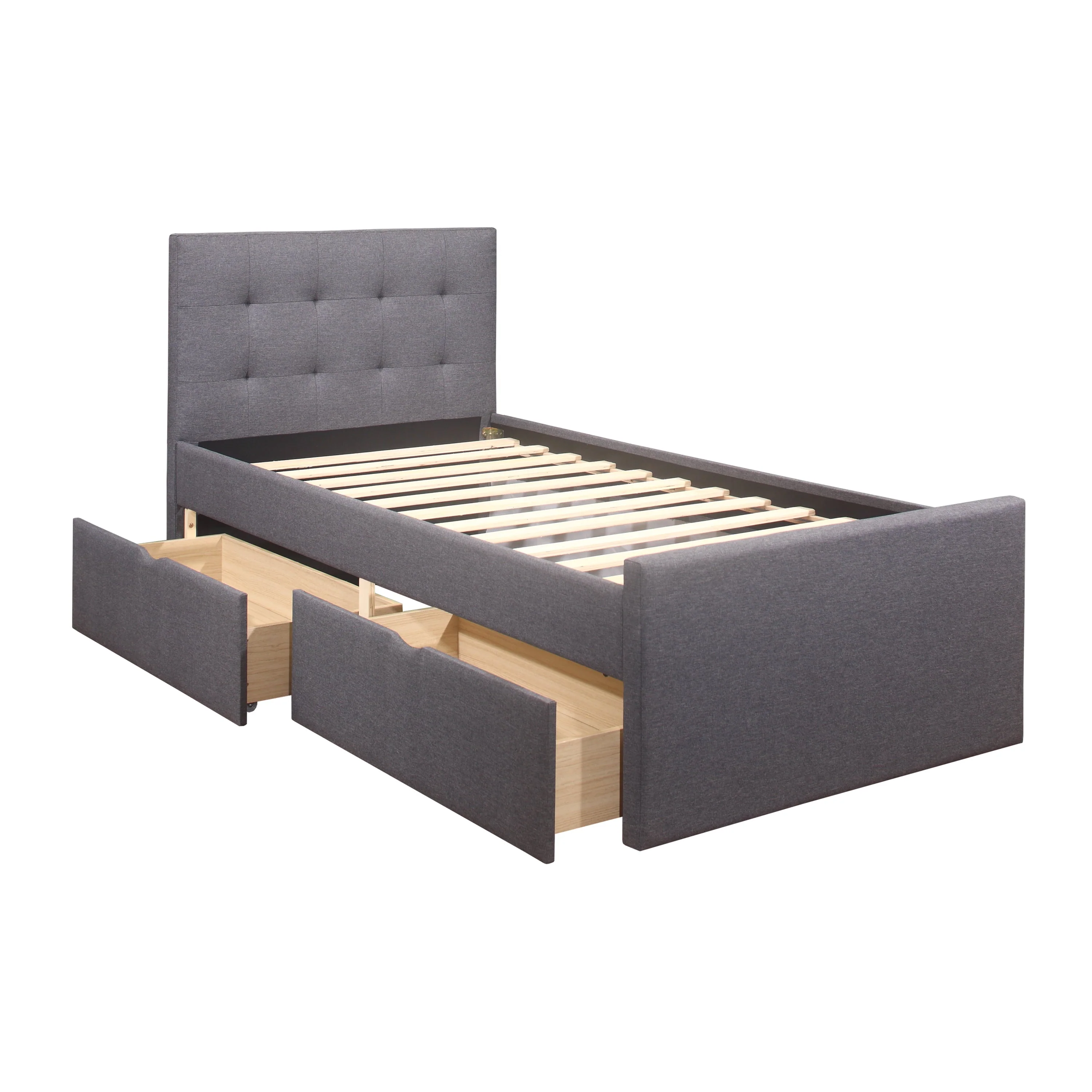 Emory Upholstered Twin Platform Bed with 2 Storage Drawers, Gray, by Hillsdale Living Essentials - Image 6